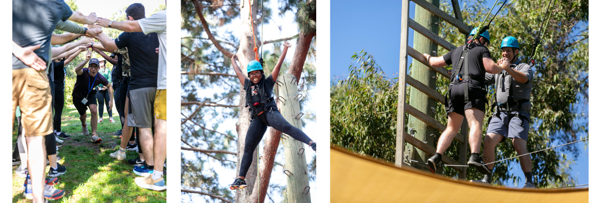 photo collage of participants in challenge course 