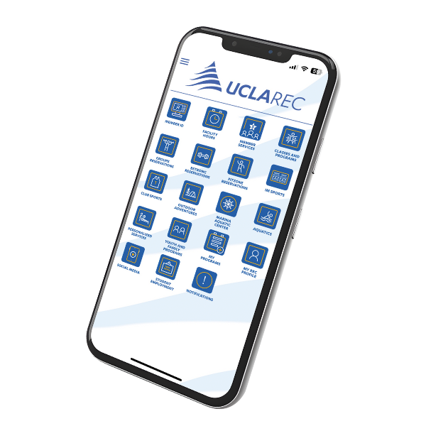 image of a phone mock up with the display from the UCLA Rec app