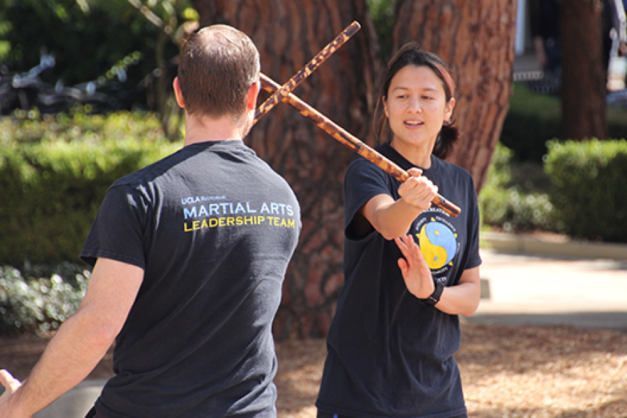 demonstrating kali stick fighting technique