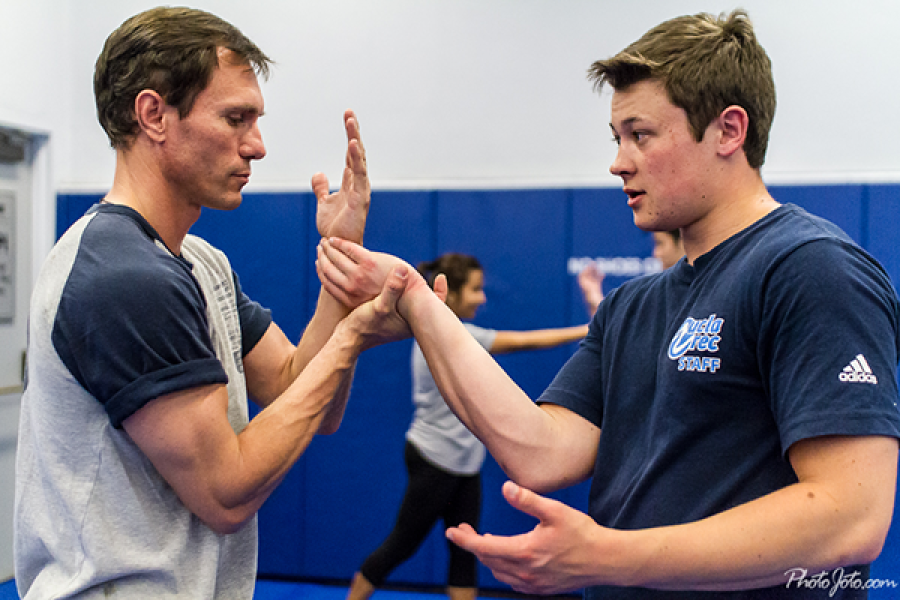 demonstrating self defense technique