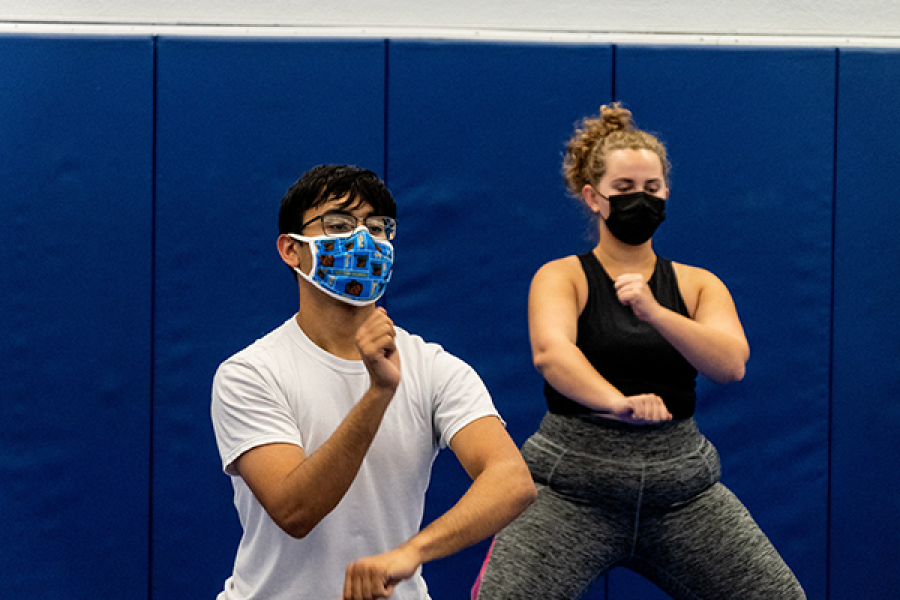 Two students practicing martial arts