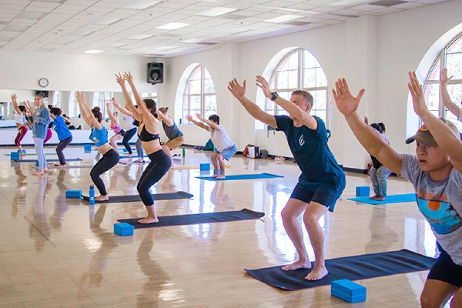 Students attending Yoga class